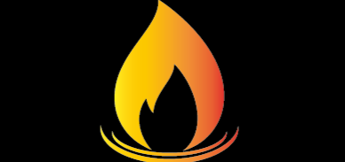 Stylised flame icon in shades of orange and yellow on a black background.